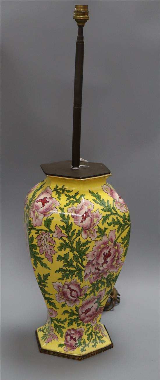 A French yellow ground poppy lamp base